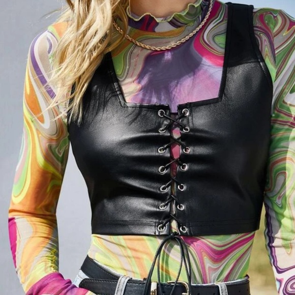 SHEIN Tops - Faux leather lace up top